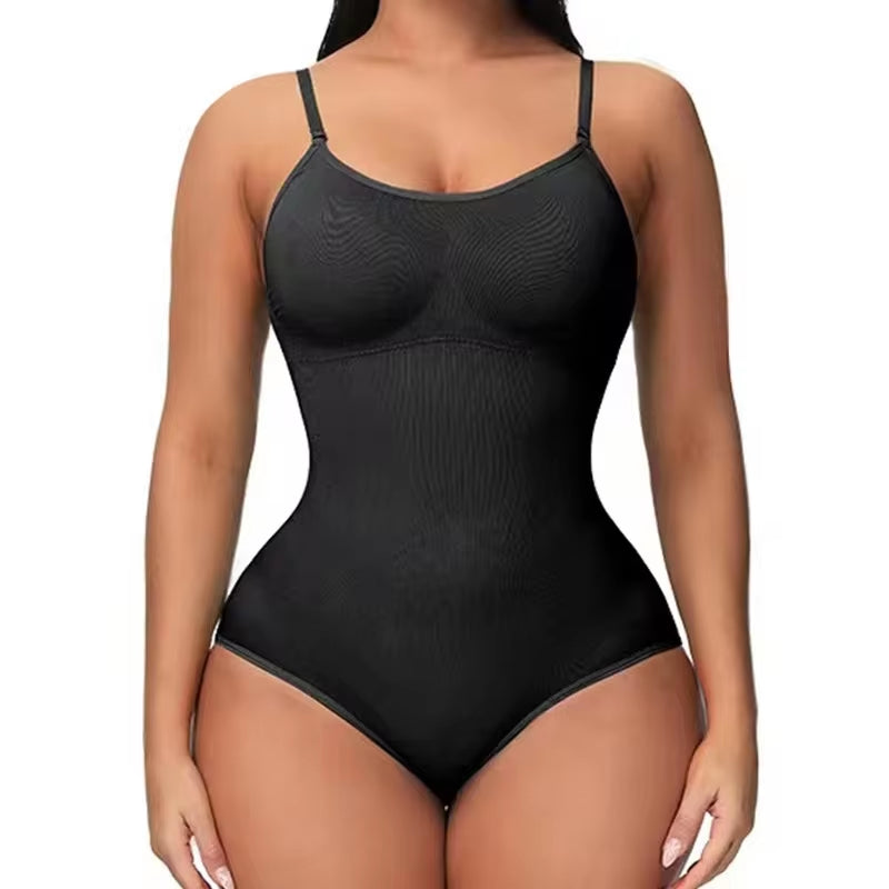 V-Neck Spaghetti Strap Bodysuit Shapewear – Compression Slimming Body Shaper