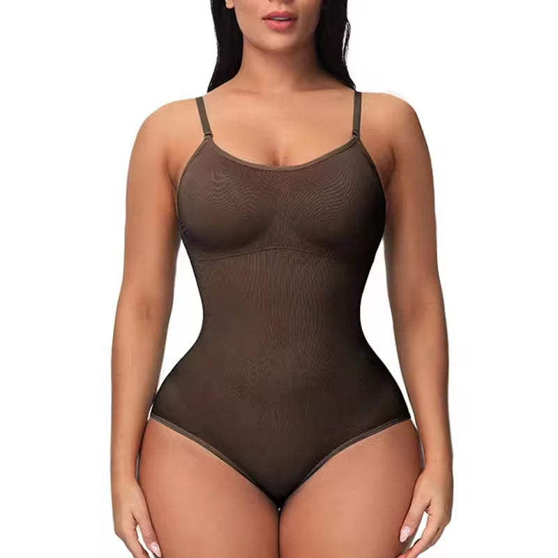 V-Neck Spaghetti Strap Bodysuit Shapewear – Compression Slimming Body Shaper