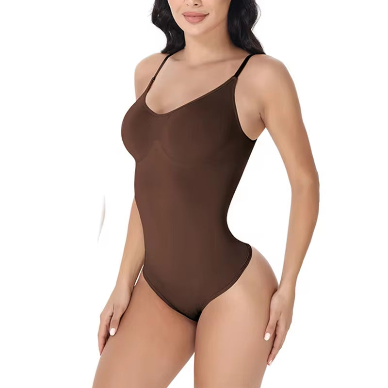 V-Neck Spaghetti Strap Bodysuit Shapewear – Compression Slimming Body Shaper