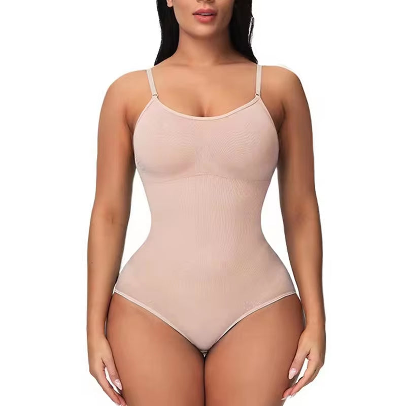 V-Neck Spaghetti Strap Bodysuit Shapewear – Compression Slimming Body Shaper