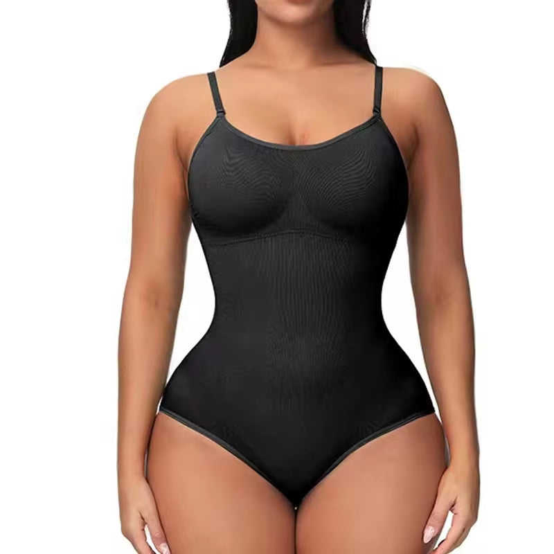 V-Neck Spaghetti Strap Bodysuit Shapewear – Compression Slimming Body Shaper