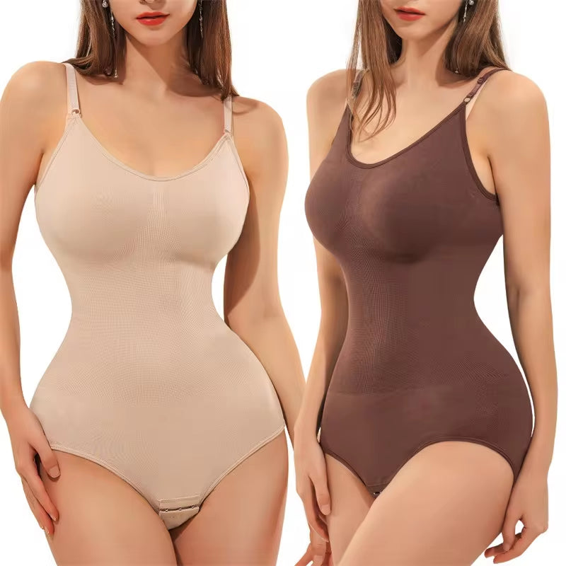 V-Neck Spaghetti Strap Bodysuit Shapewear – Compression Slimming Body Shaper